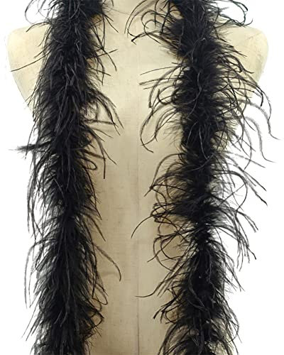 Federboa für Weihnachtsbaum,2m Einfarbig Flauschige Federboa Weihnachten Band Boa Streifen Weihnachtsdekoration Federschal Kostüm Girlande Stola Kostüm Party Karneval Schal für Damen Kinder,Schwarz