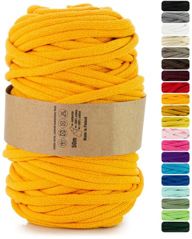 Netuno 1x corda macramè colorata giallo scuro 9 mm 50 m corda in cotone anima in poliestere filo spago uncinetto ferri da maglia decorazioni cordoncino colorato cavo