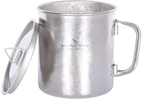 iBasingo Camping Titanium Cup avec couvercle poignée pliable métal voyage Cup super léger iceflower une couche vaisselle portable randonnée pique - nique sac à dos thé tasse à café