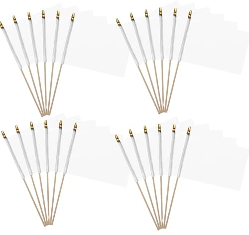 Wooden Sticks - 20 Packs Small Flags White Hand-hold Mini Flag Solid DIY Graffiti Banner Referee Flag Party Parade Celebration Sports Kindergarten School Events Festival