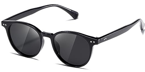 kimorn Polarisierte Sonnenbrille für damen und herren Retro Trendy Sonnenbrille 90's Vintage Runde Rahmen K1515 (Schwarz/Grau)