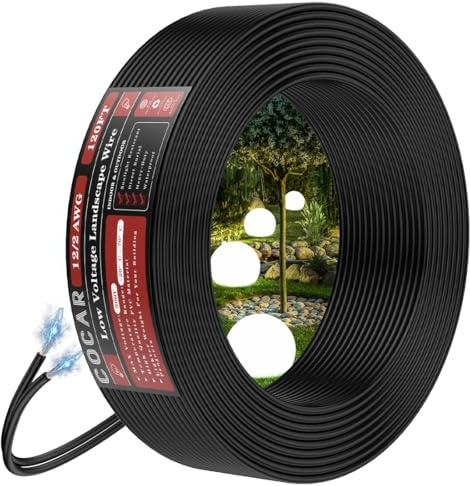 Cocar 12/2 Landscape Lighting Wire, 120FT 12 AWG Low Voltage Direct Burial Cable for Outdoor Yard, Park & LED Lamp Lighting Systems – 2 Conductor
