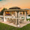 UDPATIO Gazebo in policarbonato, 3 x 4 m, doppio tetto con tende, gazebo da giardino in metall, impermeabile, stabile, resistente all'inverno, protezione UV 6 x 6 cm, per giardino, terrazza,Champagne