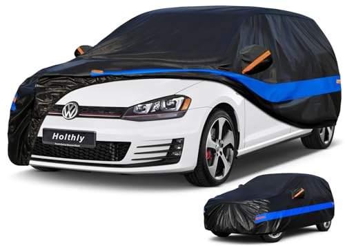 Holthly Schrägheck Autoabdeckung Wasserdicht Atmungsaktiv,Auto-Abdeckplane für Vollgarage,Regen,Sonne,Staub und UV-Schutz.Autoplane passend für VW Golf，Renault Scenic,Renault Megane,Skoda Fabia,usw.2L