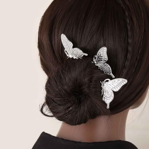 Danshinbow Vintage Schmetterling Metall Haarspange Kämme Headpiece Haarzubehör für Frauen und Mädchen (Silber)