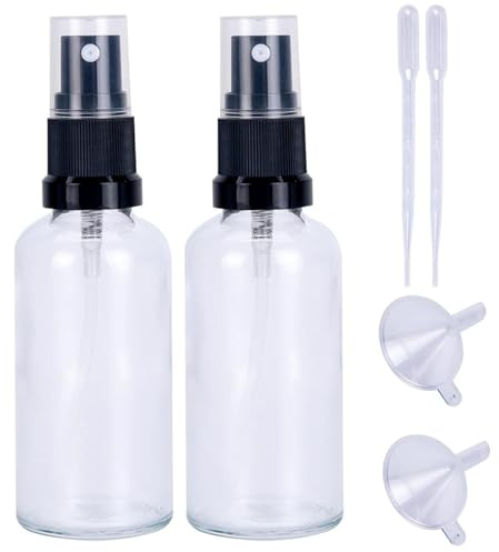 Sewokon 2 Pcs Glass Spray Bottle Set - 50ml Small Travel Bottles for Toiletries, Empty Atomiser