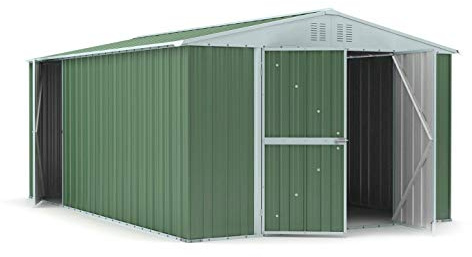 Box in Acciaio Zincato Casetta da Giardino in Lamiera 3.27 x 4.59 m x h2.17 m - 201 KG – 15,01 metri quadri (Verde)
