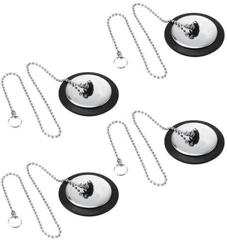 FINELYCR 4 Pièces Bonde Baignoire, Cuisine Bouchon de Baignoire, Caoutchouc Bouchon Baignoire, Bouchon Baignoire Universel avec Chaîne de 42 cm, Convient pour Un Évier de 42 à 45 mm de Diamètre