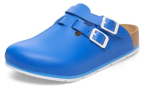 Birkenstock Kay Pro Pantoufles en cuir pour homme et femme – Sabots – Certifié selon la norme EN ISO 20347:2022 – Chaussures professionnelles pour médecine, restauration et service, bleu, 43 EU