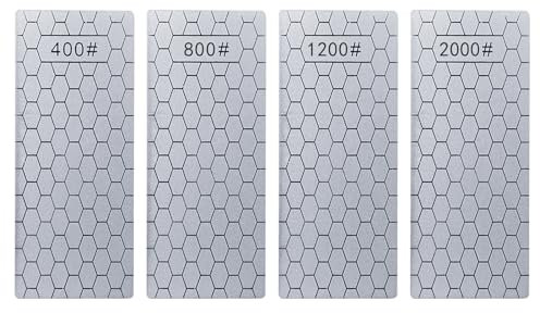 Diamant Schleifstein 400/800/1200/2000 Körnung Messerschärfer Mit Honigwabenoberflächen Platte Und Rutschfester Basis für Scherenmesser Werkzeuge (Set 4 Stück)