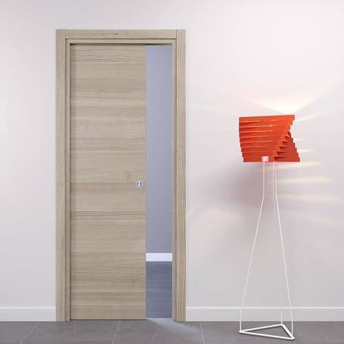 PORTE ITALIANE porta interna porta scorrevole porta a scomparsa porte interne moderne HIGH DENSITY telai legno resistenti all'acqua WATERPROOF varie misure 60x210 serratura brunita Rovere Orizzontale