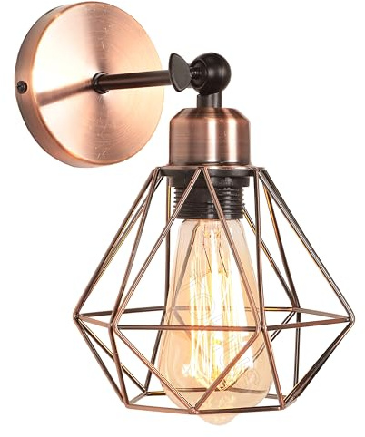 TOKIUS Wandlampe Vintage 16CM Wandleuchte Innen im Industrial Design Retro E27 Lampe aus Eisen Käfig Lampenschirm Verstellbare Deckenleuchte für Flur Wohnzimmer Schlafzimmer (1 Stück, Kupferrost)