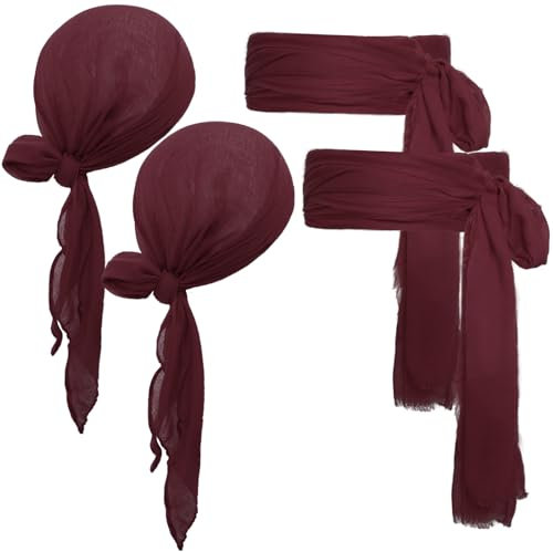 Piratenkostüm Halloween Piratenzubehör Damen Herren Kopftuch Hut Stirnband Pirat Bandana Schärpe Taillengürtel Renaissance, Weinrot, Weinrot, Standard