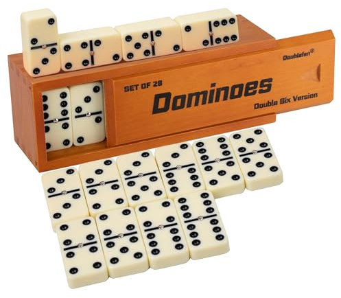 Jumbo Domino Set für Erwachsene, Domino Set Double Six, Klassische Brettspiele,Double 6 Jumbo Domino Steine mit Spinner in exklusiver Holzbox, mit 28 Steinen und Holzkassette, Juegos de Mesa
