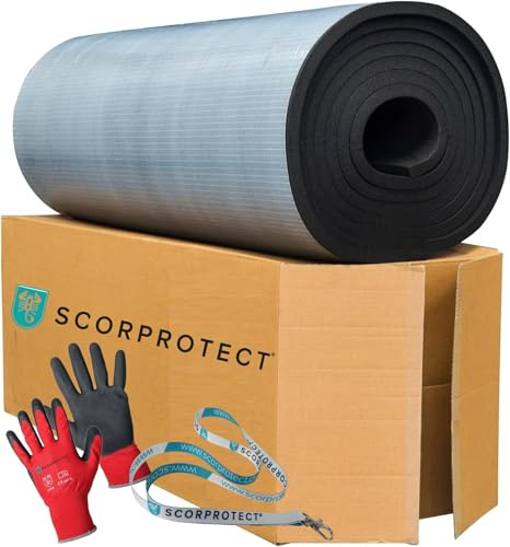Scorprotect® Kautschukplatte selbstklebend 19 mm | 6 m² | Elastomerschaum Dämmplatte | Heizung Klima Sanitär | Wohnmobil Caravan | inkl. CAT2 Handschuhe & Schlüsselband