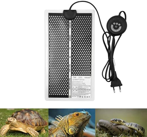 PeSandy Tappetino Riscaldante Rettili, 28x15CM Tappetino Riscaldante per Terrario, Termoforo Rettili con 7 Pulsanti di Regolazione della Temperatura per Tartaruga Serpenti Lucertola Geco Rana