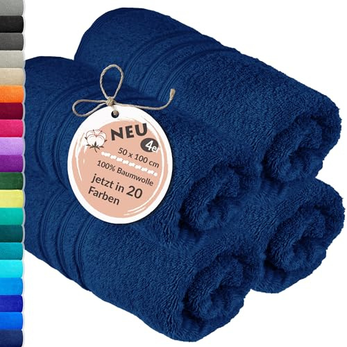 Lashuma Handtuch Set Blau - Marine, London 4er Pack Baumwolle Frottee Handtücher 50x100 cm