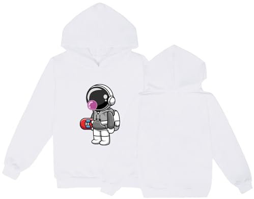 Generisch Paris Pullover Jungs Niedlicher Muster bedruckter Kinder-Kapuzenpullover für Grundschüler im Frühjahr und, lässiger dünner Kapuzenpullover Sweatshirt Jungs 146 (White, 7-8 Years)