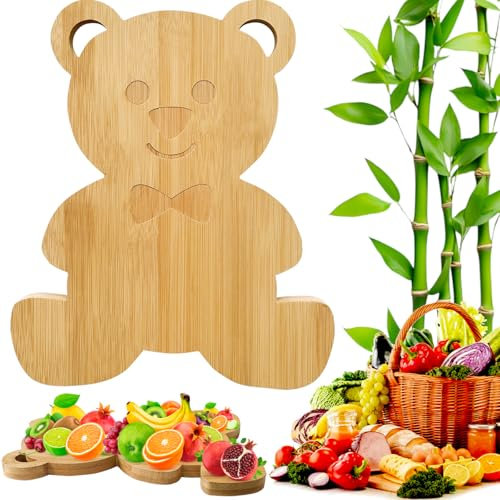 Tablas de cortar de bambú, bandeja de servir, tabla de charcutería, tabla de cortar de madera para tabla de cocina, tabla de cortar de madera grande, bonita tabla decorativa con forma de oso para