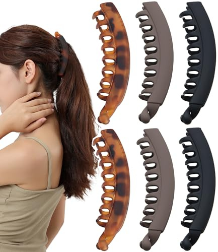 6 Stück Banane Clip Vintage Bananenspange Bananenklammer Dünnes Feines Dickes Haar Banana Hair Clip für Damen