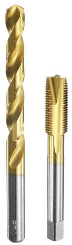 sourcing map Tap and Drill Bit Set, 1pcs M12 x 1.25 Metric Spiral Point Thread Screw Taps & 1pcs 10.8mm Twist Drill Bits, Titanium Coated HSS-6542 Tapping Threading Tool Kit