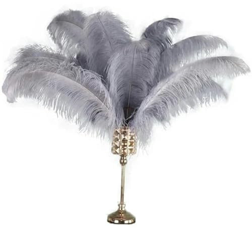 Decoración de plumas de avestruz gris, 15-70 cm/6-28 pulgadas, plumas grises en el medio de los centros de mesa, sombreros decorativos, manualidades de costura, poste grande de 50-55 cm, 50 pieza