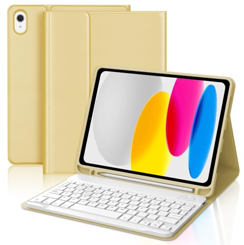 Funda Teclado para iPad A16 11 Generación 2025/10 Generación 10.9 2022 | Español Ñ Teclado Bluetooth Magnético Desmontable para iPad A16 11/10 Generación 11/10.9 Inch, Amarillo