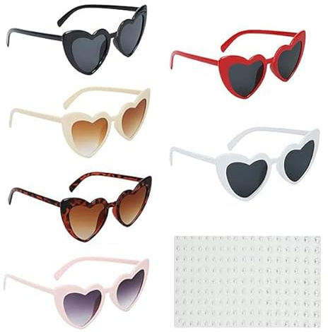 ROTKUSZ 6 Stück Herz Sonnenbrille für Damen,Vintage Herzform Brille Herz Sonnenbrille 90er Jahre Hippie Brille Party brille Brillen für die Bride mit Perlensticker für Party,Hochzeit,Karneval