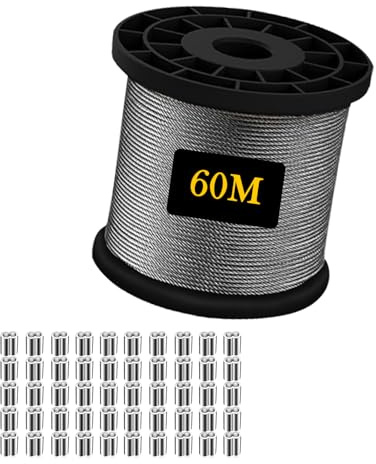 OWSYTOOL Garden Wire for Climbing Plants 60M 2mm, Vinyl Coated 304 Stainless Steel Wire, String Lights Hanging, Outdoor Camping, Clothes line, Curtain