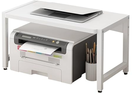 Generisch Druckerständer mit Stauraum Schreibtisch, höhenverstellbares Schreibtisch Bücherregal, Regal-Organizer, Kleiner druckerregal für Faxgeräte, Kopierer und Scanner im Homeoffice(White+White)