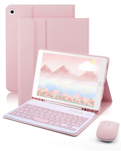 TUNKARMOR Custodia con tastiera per iPad mini 5 e mini 4 da 7,9 pollici, con mouse e tastiera magnetica, custodia con portamatite per iPad mini 5a/4a generazione, accensione e spegnimento automatici