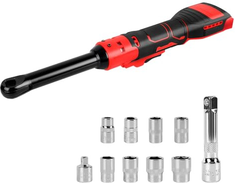 Llave de carraca sin cable 3/8 compatible con batería Milwaukee 18V, carraca eléctrica 80N.m 320RPM con 8 vasos y adaptador 1/4