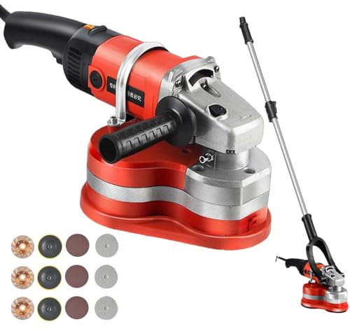 Grattoir mural Meuleuse d'angle électrique pour béton, kit 3 têtes avec capot anti-poussière, moteur 2800 W, poignée auxiliaire, meule diamantée, ponçage sans joint à 90° pour sols, murs, ad
