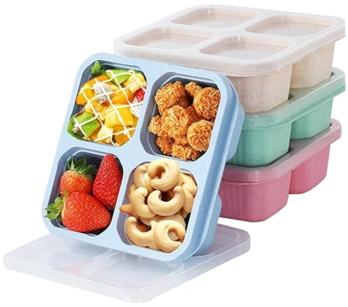 4 Pezzi Scatola Snack con Coperchio & 4 Scomparti, Contenitori Bento Frutta Caramelle Scuola, Box Spuntino Riutilizzabili Bambini Adulti, Porta Merenda Pranzo, Lunchbox Divisi per Cucina, Picnic