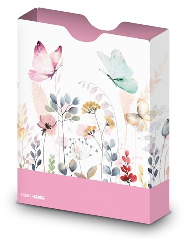 itenga Heftbox DIN A4 – Aufbewahrungsbox für Hefte & Blöcke mit Motivdruck | aus extra stabilem 0,7mm PP Kunststoff | flach geliefert faltbar | Schulbox für Mädchen & Jungen (Schmetterling)