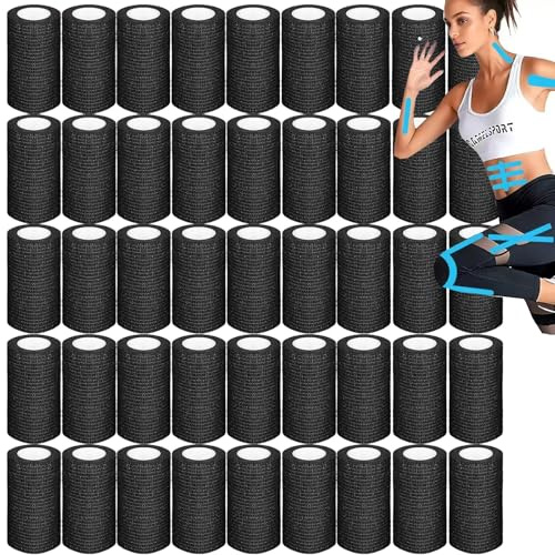 25 Rollen Selbsthaftende Bandage, Selbsthaftender Verband 10cm x 4,5m, Selbstklebende Bandage für Socken, auch für Pferde & Hunde als Selbsthaftende Fixierbinde,Finger Schützen (Schwarz, 10cm x 4,5m)