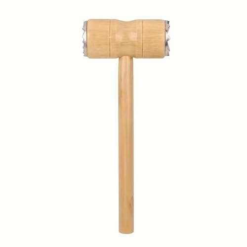 Traditional Wooden Meat Tenderizer Mallet, Solid Wood Handle with Steel Head, Professional Kitchen Tool for Steak Preparation