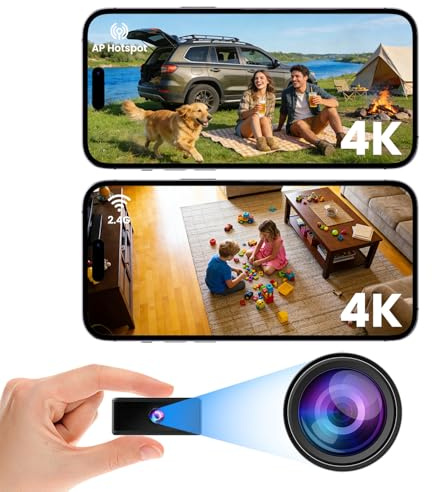 UCOCARE Mini Kamera Überwachungskamera Innen Ohne WLAN, 4K Mini Überwachungskamera Akku mit Nachtsicht, Bewegungserkennung, Magnet Halterung, Flexible Offline oder WLAN, für Innen/Außenbereich