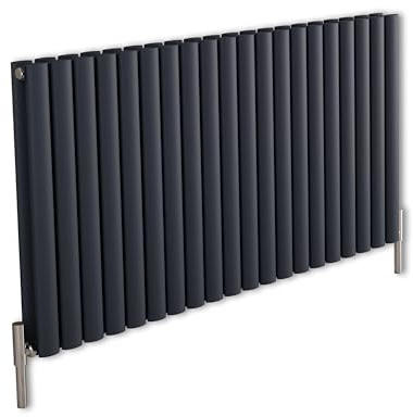 MILANO Anthracite Horizontal Double Oval Panel Aluminium Radiator 600x1200