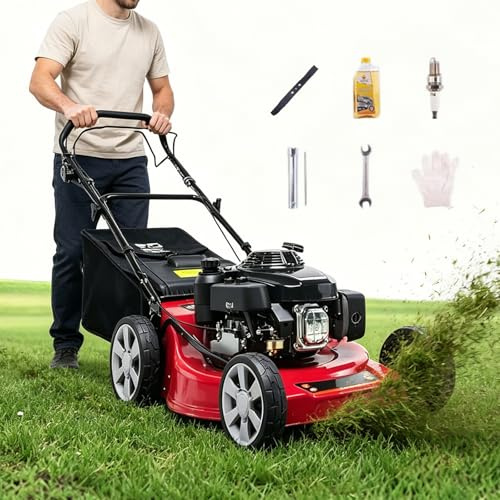 Cortacésped Autopropulsado,Desbrozadora A Gasolina De 18/20,Ajuste De 7 Velocidades,173Cc,4 Tiempos,Ancho De Corte De 46/51Cm,Funciones De Mulching/Bolsa/Descarga Lateral,Para Jardines 20in