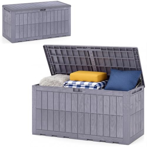 RELAX4LIFE Gartenbox wetterfest, 455 L Auflagenbox mit abschließbarem Deckel, Aufbewahrungsbox mit Stauraum, Kissenbox Outdoor wasserdicht, Auflagentruhe für Garten & Terrasse, bis 245 kg, Hellgrau