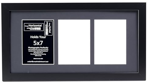 Creative Letter Art - 3 Opening 5x7 Black Picture Frame with 10x20-inch Black Mat Collage including Full Strength Glass, Alphabet Photography