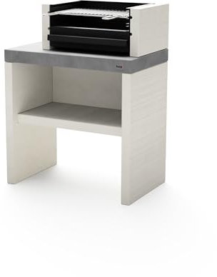 TUOZI - Barbacoa de Obra para Leña y Carbón Modelo PLAN 1 (Gris/Blanco - 78 x 47 x 102 cm) REF: 8026 - Uso en Exteriores