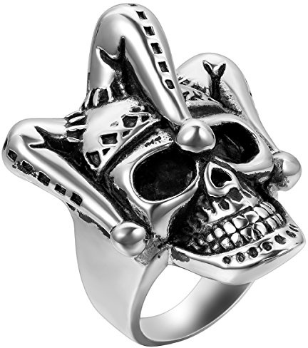 Flongo herr punk rostfritt stål silver svart gotisk joker clown bandring, storlek P