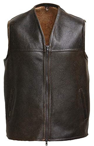Hollert German Leather Fashion Lammfellweste - FIRMINIUS ohne Kragen Herren Weste Lederweste Fellweste Größe 3XL, Farbe Braun