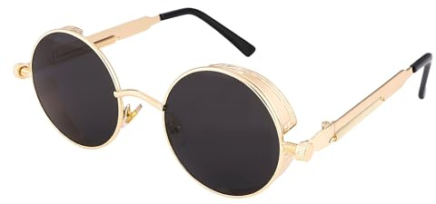 FEISEDY Retro Steampunk Sonnenbrille Rund mit Metallrahmen B1857 | Vintage Brille, UV400 Schutz für Herren Damen