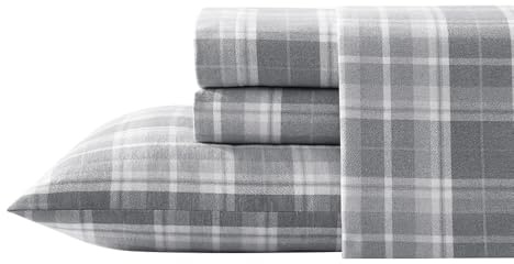 Laura Ashley Cotton Flannel Bedding Set, Mulholland Plaid Grey, Twin