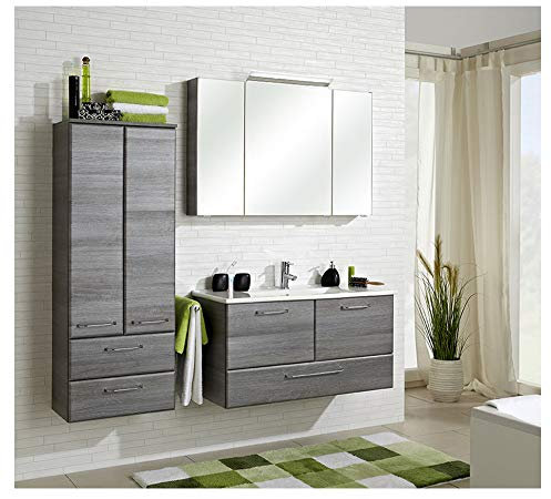 Pelipal - FILO 17 - Badmöbel-Set - 100 cm - Badset, Waschplatz, 4-teilig mit Spiegelschrank, Keramik-Waschtisch usw. in Graphit Struktur quer