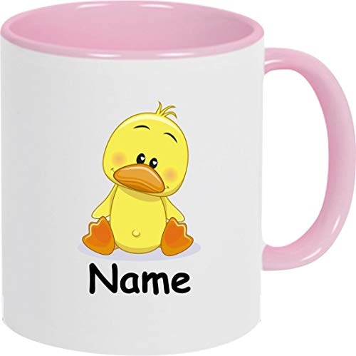Shirtinstyle Kindertasse, Teetasse, Tasse, Ente mit Wunschnamen, Wunschtext, Spruch, Kinder, Tiere, Natur, Kaffeetasse, Pott, Becher, Farbe rosa
