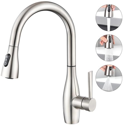 CREA Wasserhahn Küche mit 3 Funktionen Brause, Küchenarmatur mit Ausziehbarer Brause, 360° Drehbar Mischbatterie Küche, Spültischarmatur Küche, Edelstahl